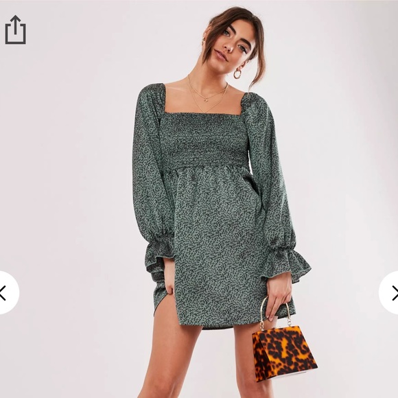 missguided milkmaid mini dress in black ditsy floral